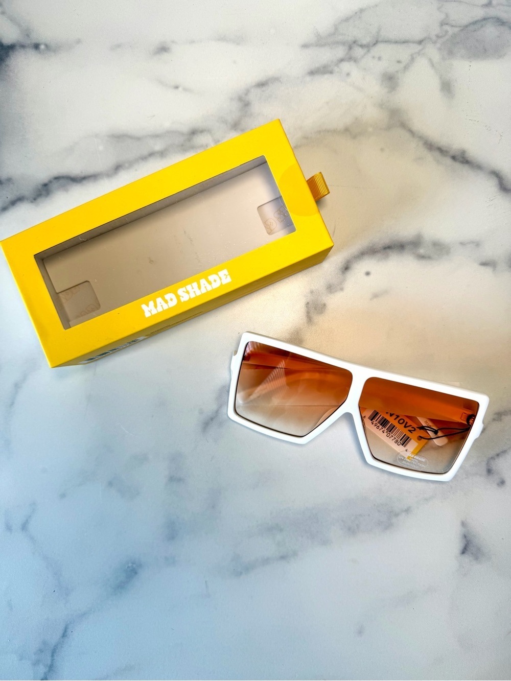 White Oversized Square Sunglasses Orange Gradient Lens Flat Top UV400